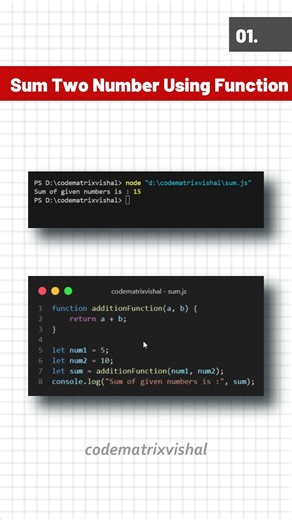 Sum two number using function #sum #coding #function #interviewquestions #javascript #programming