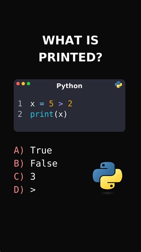 Can you solve this Python challenge? Test your Python skills and logical thinking with this short quiz. Leave your answer in the comments and check if you got it right. Subscribe for regular Python coding questions and improve your problem-solving abilities. These challenges are great for daily practice, coding interviews, and learning by doing. Run the quiz in your computer! . . . #PythonChallenge #LearnPython #PythonQuiz #CodingChallenge #PythonForBeginners #CodeNewbie #ProgrammingTips #CodePr