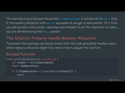 Understanding the Dereferencing a Null Pointer Warning in C: A Guide to Fixing Your Code