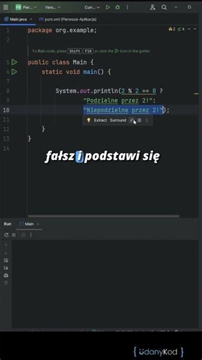 💻☕ Java w 60 sekund: Modulo (%) i Operator Warunkowy! Sprawdź Parzystość (? :) 💻☕ #java #shorts