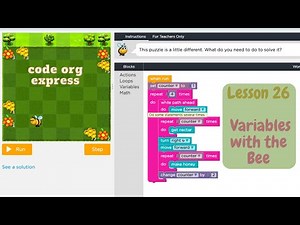 code org Express Course Lesson 26 Variables with the Bee