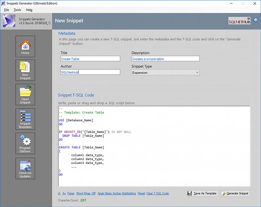 Snippets Generator - Easily Create SQL Code Snippets for SQL Server | SQLNetHub