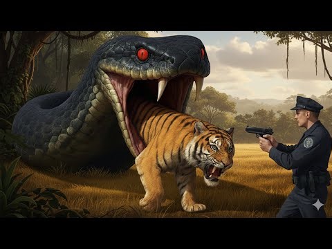 Brave Heroes Rescue Hyperactive Tiger from Giant Python’s Deadly Ambush!🐍