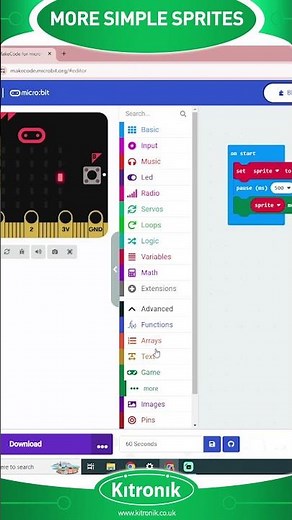 BBC micro:bit coding in 60 seconds - More Simple Sprites