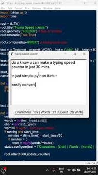 Simple typing speed counter using Python Tkinter step by step | check the playlist | 11 October 2025