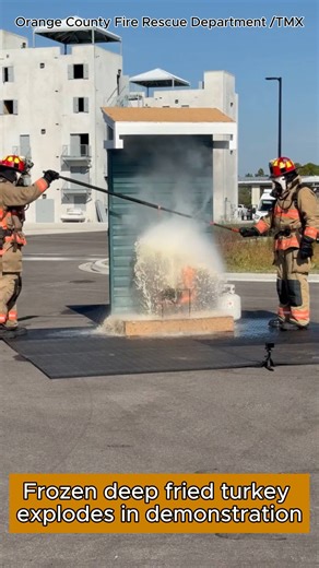 Frozen deep fried turkey explodes in demonstration