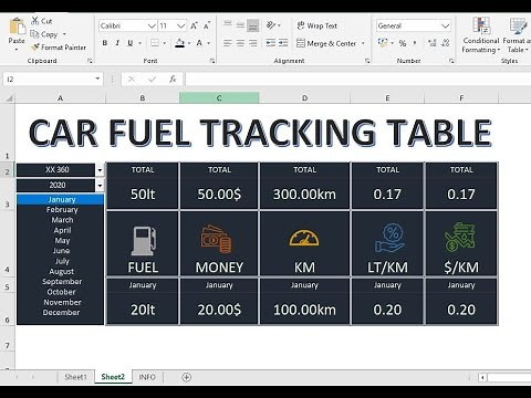 EXCEL CAR FUEL TRACKING TABLE AND DESIGN