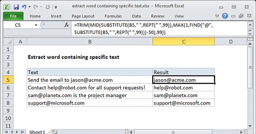 Extract word containing specific text