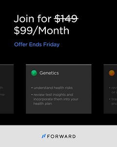 35 reactions · 6 comments | Meet Forward, a new kind of doctor's office with world-class doctors and cutting edge technology, now available in-person or from the comfort of your own home. Unlimited in-person or remote visits and no copays, ever. For a limited time, you can join for $99/mo (normally $149). Offer ends this Friday → https://bit.ly/3cQX6uB | Forward | Facebook