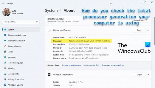 How to check Intel processor generation in Windows 11/10