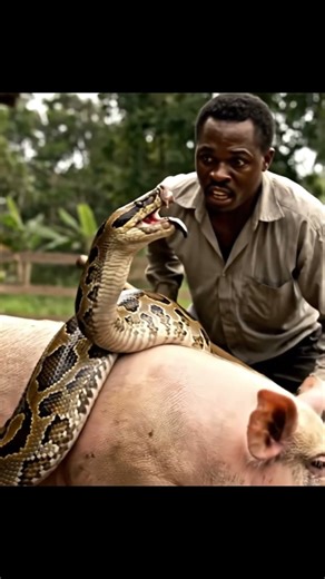 Farmer tries to rescue pig from python#shortvideo #animals #wildliferescue #snake