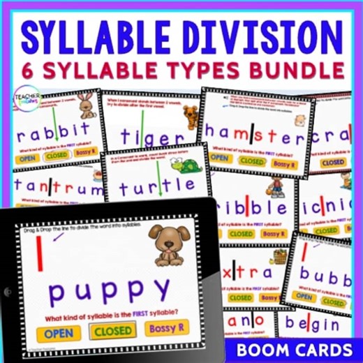 Decoding Multisyllabic Words - Syllable Division 6 Syllable Types Phonics Games