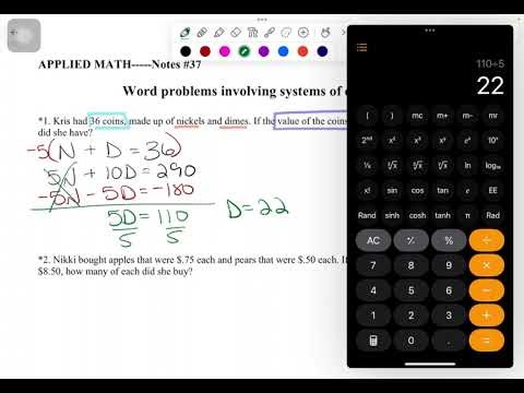 Notes 37 - Word Problems with Systems of Equations