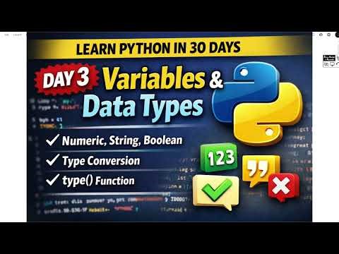 Learn Python in 30 Days – Day 3 | Variables & Data Types Explained for Beginners