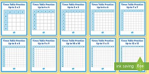 Multiplication Times Tables Practice Grids to 12x12
