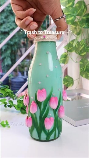 Pista shells ➡️ Tulip Bottle decor 🌷♻️⋆˚꩜｡ Trash to Treasure DIY 💕
