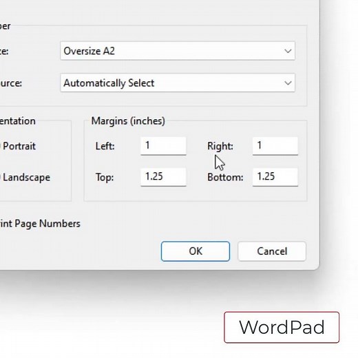 WordPad Page Setup