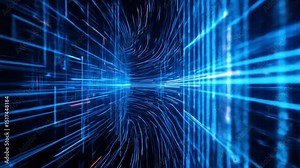 High-tech digital grid with matrix-style scrolling code and energy lines