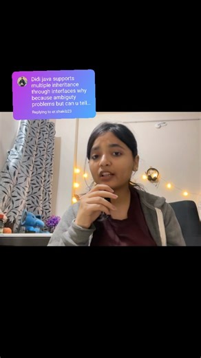 Ekta Agrawal on Instagram: "How Java allows multiples inheritance through Interfaces 👇 When two interfaces in Java contain the same default method, and a class implements both, an ambiguity is created: Which method should Java run? A’s version or B’s version? Unlike classes, Java allows multiple inheritance of interfaces—but when method bodies conflict, Java throws a compile-time error. This is because Java never allows the compiler to “guess.” It forces the developer to override the method and