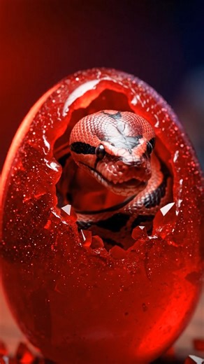 Unreal Moment: Blood Python Emerging From Crystal Egg 🩸💎