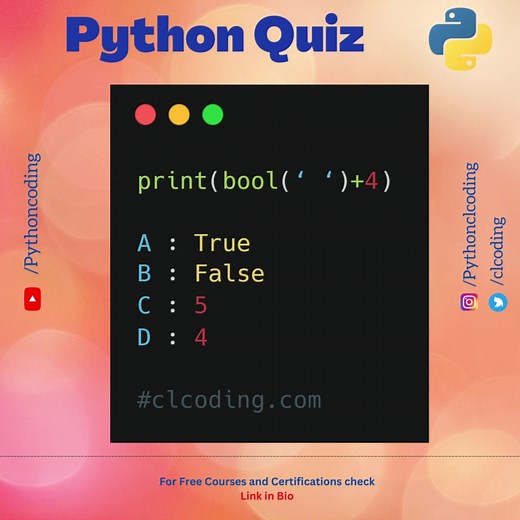 1.2K views · 16 reactions | Python Quiz | Day 5 | What is the output of following code ? | Python Coding | Facebook
