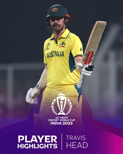 1.8M views · 34K reactions | #OnThisDay last year, Travis Head starred in the #CWC23 semi-final, scoring a rapid fifty and taking two quick wickets to win Player of the Match award  Watch the highlights  | ICC - International Cricket Council | Facebook