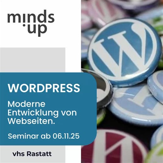 WordPress – Einstiegskurs zur Erstellung moderner Webseiten. Mit WordPress erstellen Sie kostenfrei und ohne Programmierkenntnisse moderne Internetauftritte und responsive Websites. Für fast jeden Einsatzzweck finden Sie eine passende Vorlage, die Sie für Ihr Projekt optimieren können. Die Anwendung der richtigen Themes, ausgewählter Plug-ins und Seitentypen werden praxisnah und anschaulich erläutert. Bereichern Sie Ihre Website mit den verschiedensten Inhaltselementen - vom Text über ansprechen