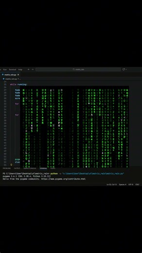 Satisfying Python Coding: Matrix Rain Effect 🟩 #coding #python