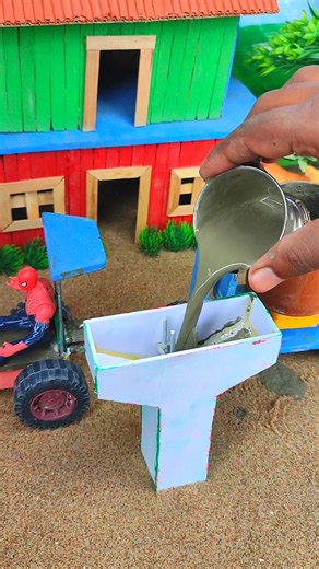 diy mini tractor bridge construction machine | small concrete bridge piller making #shorts #ytshorts