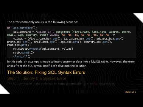 Troubleshooting SQL Syntax Errors in Python's Tkinter with MySQL
