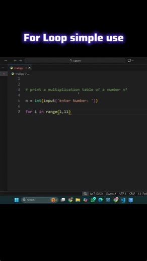 Mr Gen-Z on Instagram: "Python For Loop Magic: Print Any Number's Table in Seconds! ✅#Python #Coding #ForLoop #Programming #PythonForBeginners #LearnToCode #MultiplicationTable #PythonProgramming #TechShorts #CodingTutorial #Developer Did you know For Loops can do more than just iterate through lists? 🤔 In this Short, I use Python's For Loop to print the complete Multiplication Table of any number — in just 3-4 lines! 🚀 Watch how to: ✅Smartly use the range() function ✅Write clean, readable cod