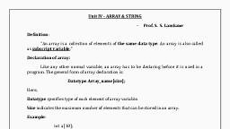 Unit 4 ARRAY.pdf - Programming In C Part I - Notes - Teachmint