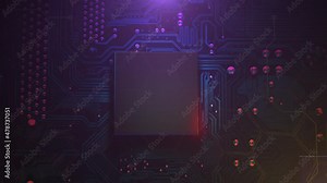 Computer matrix with numbers and screen, motion abstract futuristic and cyberpunk style background