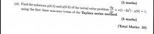 Find the solutions y(0.1) and y(0.2) of the initial value probl... | Filo