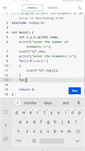 C Program to Sort Array in Descending Order | Array Sorting in C | C Language Program #yt #ytshorts