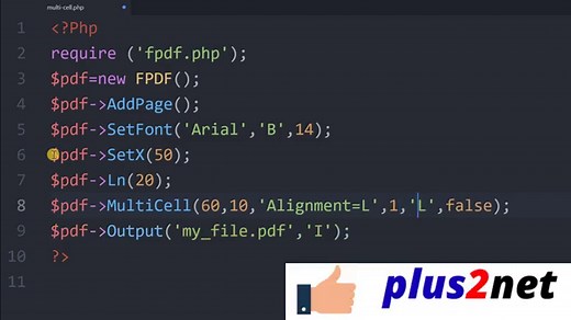 MultiCell in FPDF PDF generator to add multiline text with auto ward wrap and increase the height