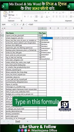 File Type Extract in Excel 🤩🔥 #shorts #excel #exceltricks