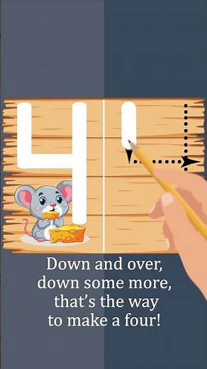 Learn to Write Number 4 for Kids. Number Formation Rhyme