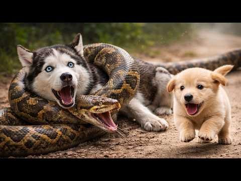 🐶 Puppy Saves Husky Mom from Giant Python!