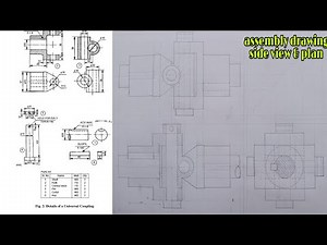 assembly drawing of universal coupling - assembly drawing engineering drawing ( side view and plan)