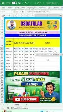 “Excel SUM + SUBSTITUTE Formula Mixed Text Numbers Sum Easily”