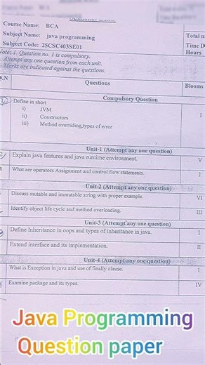 java programming questions paper 🔥 #bca #btech