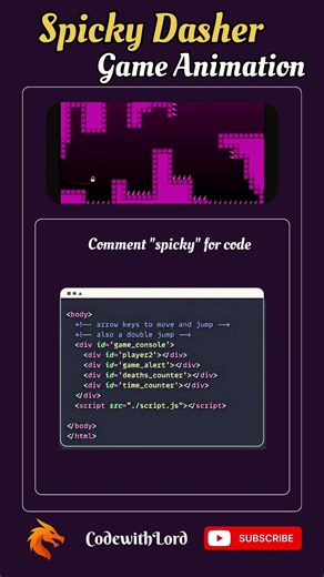 Spicky Dasher Game Animation Using HTML CSS & JavaScript | Platformer Game Tutorial