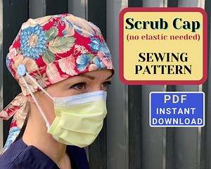 Scrub Cap SEWING PATTERN No Elastic PDF, Surgical Cap Pattern, Scrub Hat No Elastic Sewing Pattern, How to Sew a Scrub Cap With Button - Etsy