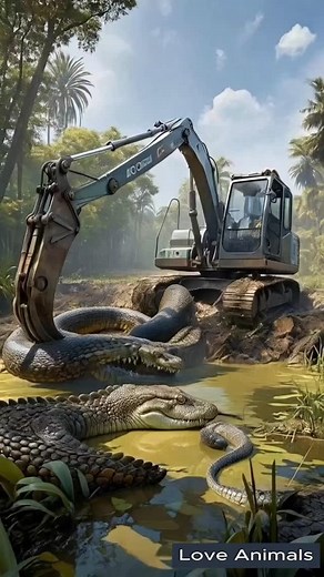 Excavator in danger in swamp #giantpython #excavator | MGTC Farming
