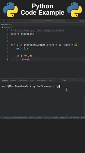 Python Example: Using itertools count to generate numbers #shorts