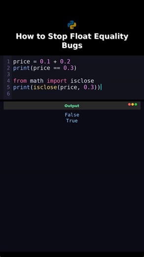 Python chaos expert on Instagram: "How to Stop Float Equality Bugs 0.1 + 0.2 is not 0.3 in Python. #python #float #precision #bug #howto #math"
