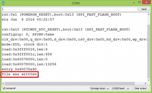 ESP32 Arduino SPIFFS: Writing a file