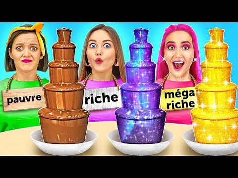 PAUVRE VS RICHE VS MÉGA RICHE : LE DÉFI ALIMENTAIRE || La Fontaine en Chocolat Par 123 GO! Series