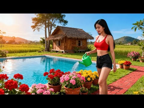 【家庭菜園DIY】花を植えてプールを飾る | Plant Flowers to Decorate the Swimming Pool in 24 Hours – Off-Grid Farm